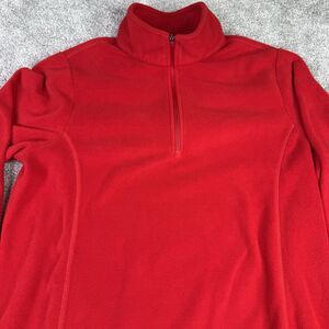 Lands End Sweater Unisex Medium Red 1/4 Zip Fleece Pullover